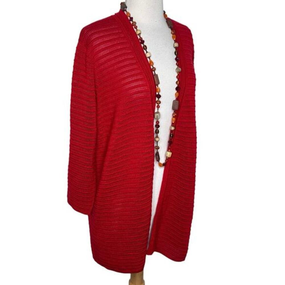 Chico's Travelers Collection Cardigan 3 Red Textured Open Front 3/4 Sleeve‎ XL - Picture 5 of 6